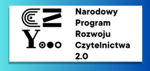 logo narodowy program rozwoju czytelnictwa 2.0 niebieskie tło grafika czarna