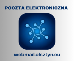 POCZTA ELEKTRONICZNA webmail.olsztyn.eu logo niebieska grafika, szare tło