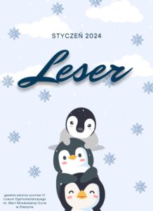 Okładka gazetki szkolnej LESER. Tytuł Leser i piwnginy
