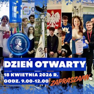 Zaproszenie na Dzień Otwarty IV Liceum 18 kwietnia 2026 roku, godzina 9.00-12.00.